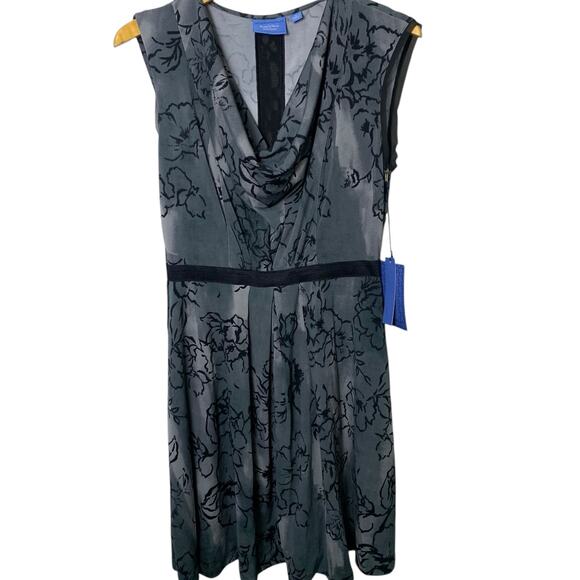 Simply Vera Dress NWT Womens Sz Small Sleeveless Midi Abstract Neutral Cowl Neck - Picture 1 of 7